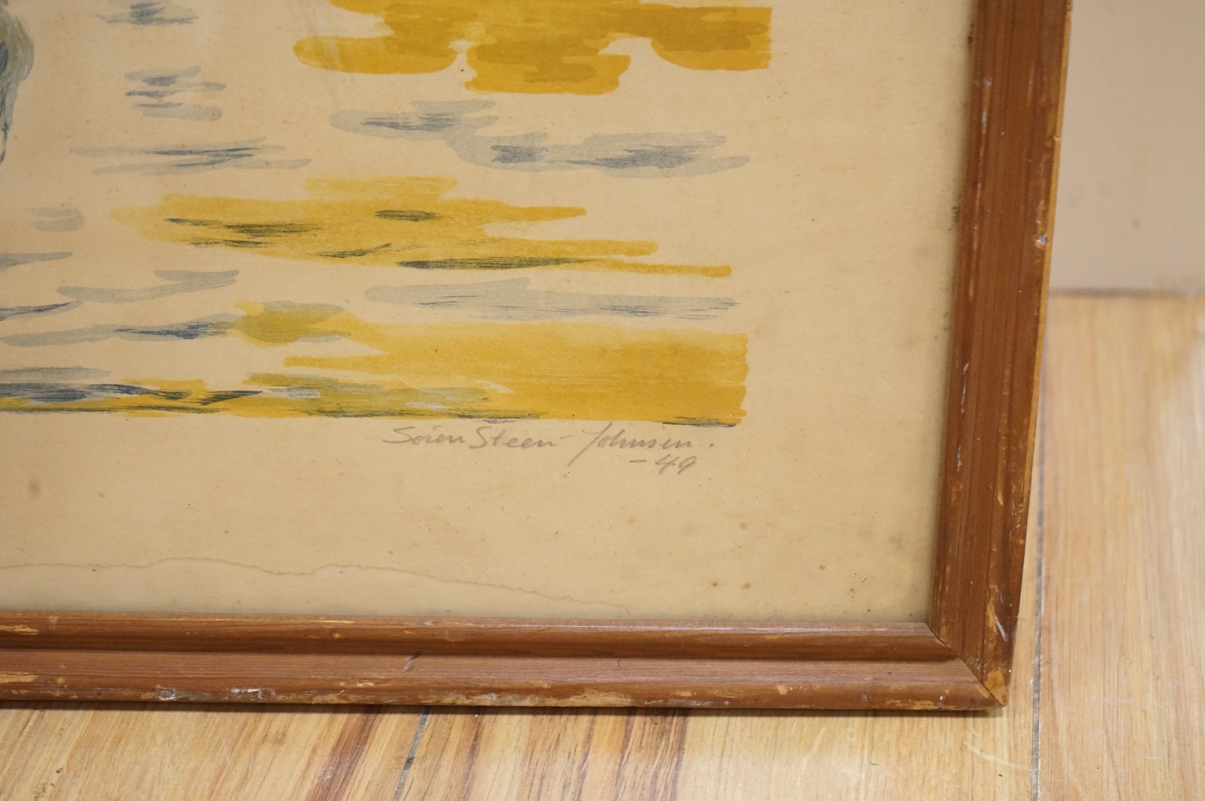 Steen Johnson, Horse watering, signed in pencil, limited edition 71/200, colour lithograph, 57 x 65cm